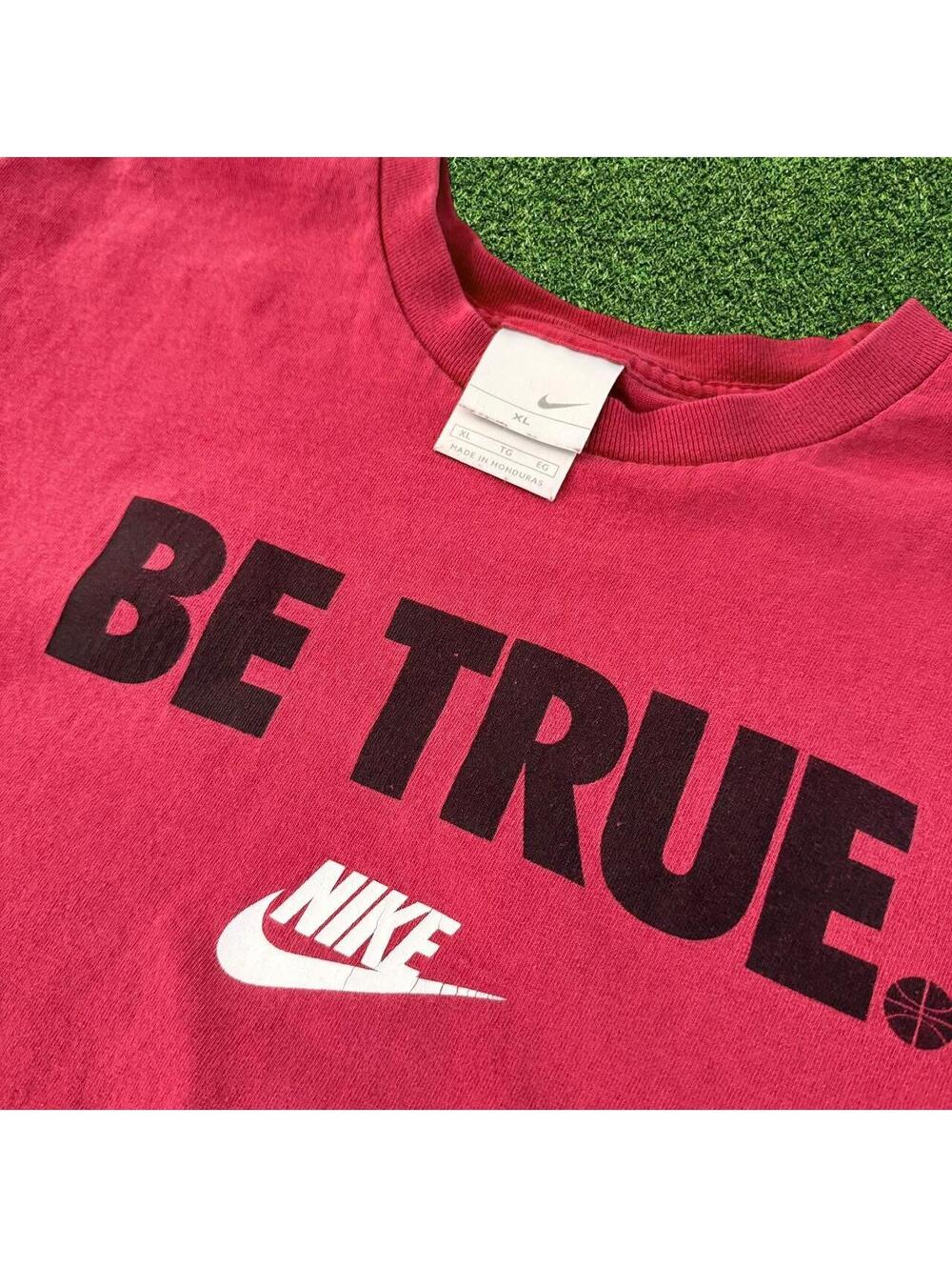 90s Vintage Nike Be True Red Cotton T-Shirt Grey Tag Size XL